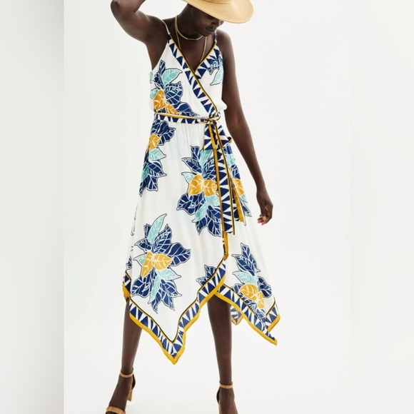 Nine West Asymmetrical Floral Dress in Blue and Yellow - Picture 1 of 7